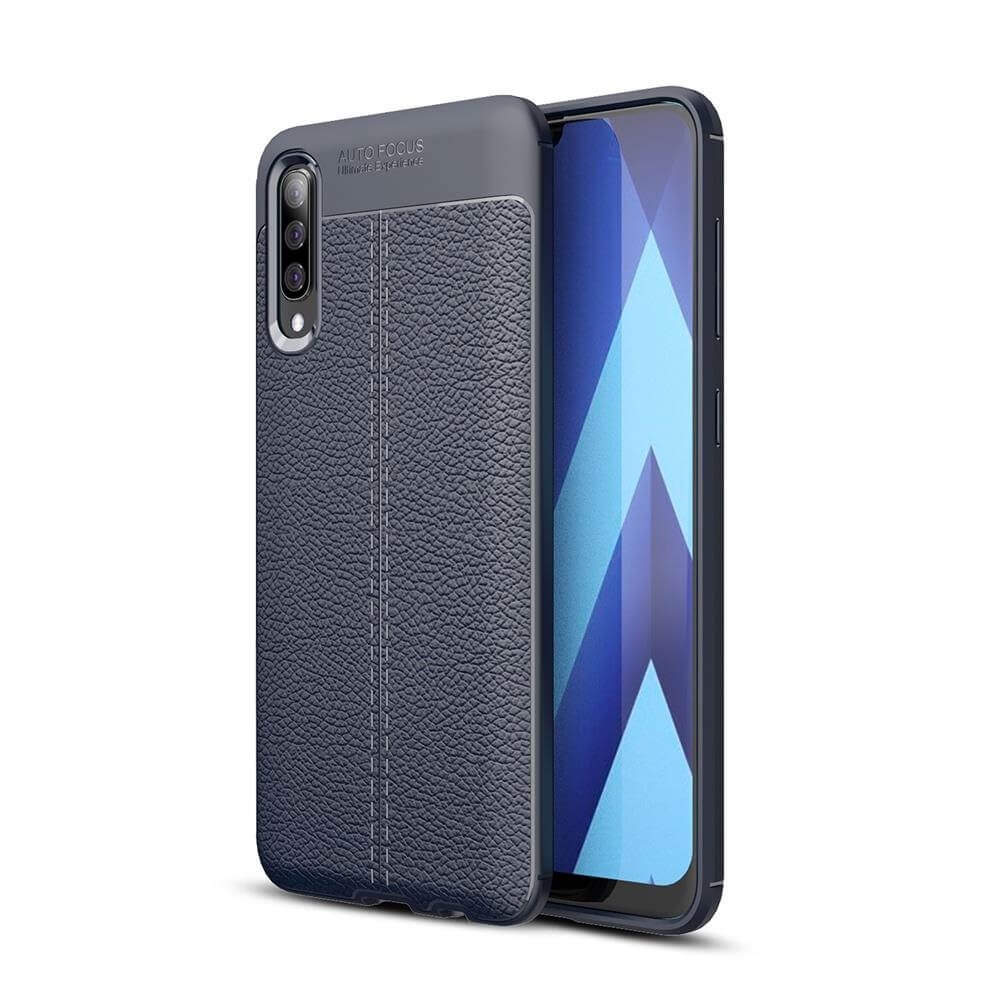 Coque Silicone Samsung Galaxy A50 Cuir 3D Bleu
