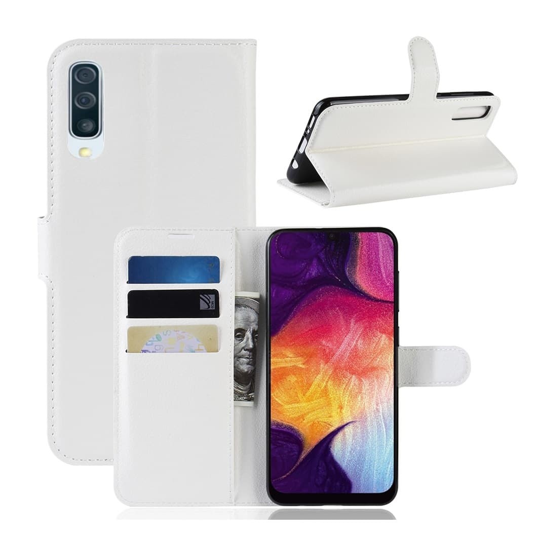 Etuis Portefeuille Samsung Galaxy A50 Simili Cuir Blanc