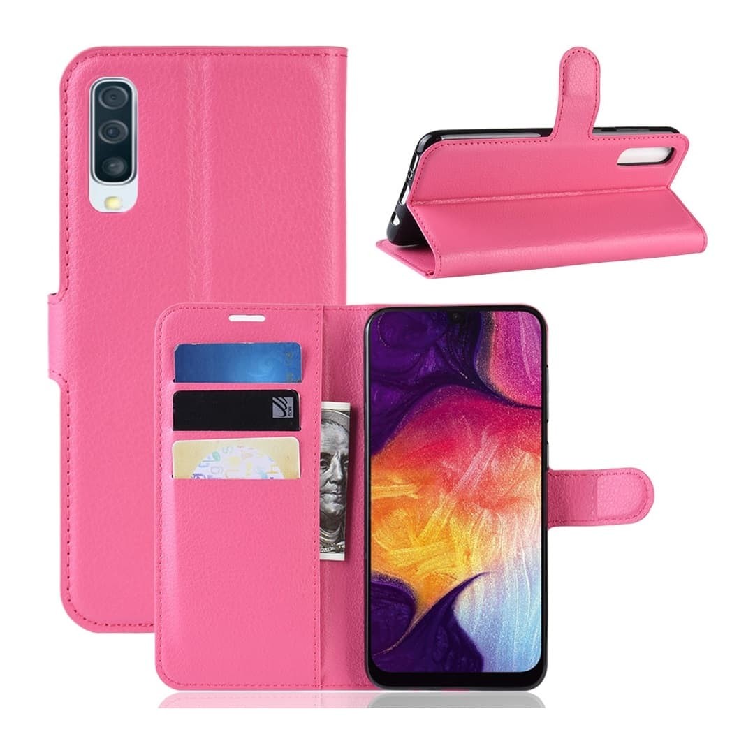 Etuis Portefeuille Samsung Galaxy A50 Simili Cuir Fushia