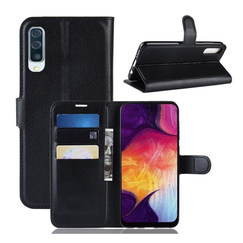 Etuis Portefeuille Samsung Galaxy A50 Simili Cuir Noir