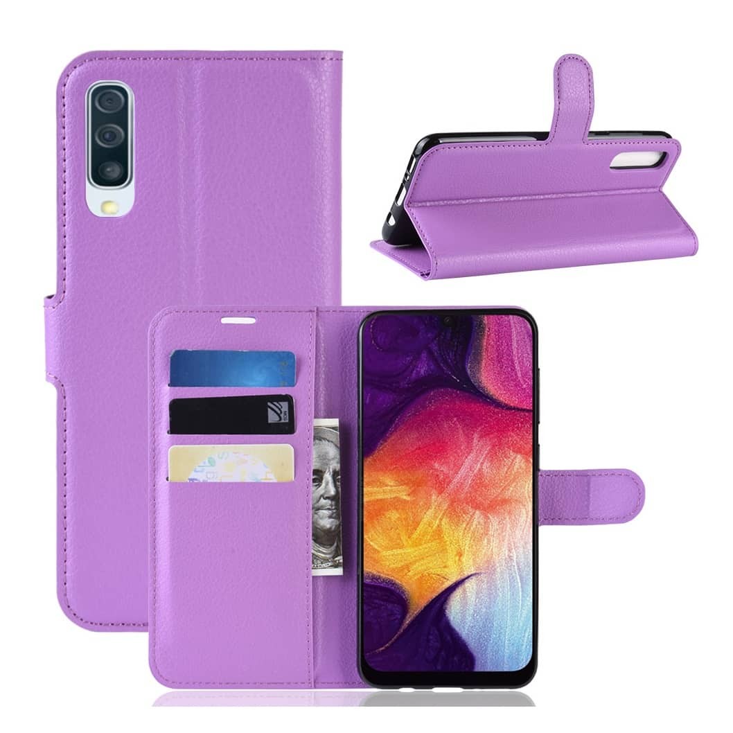 Etuis Portefeuille Samsung Galaxy A50 Simili Cuir Lila