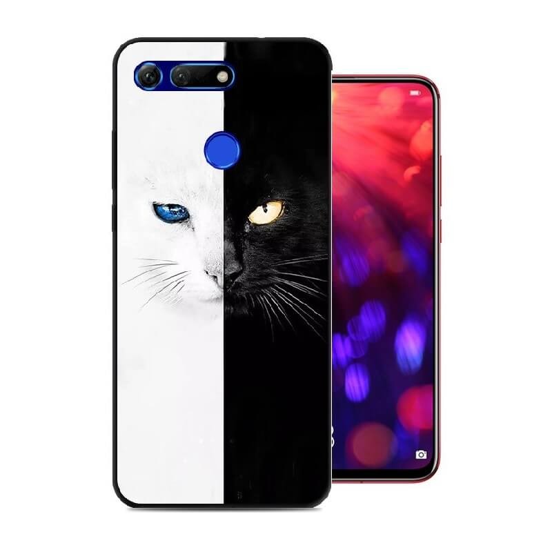 Coque Silicone Honor View 20 Chat Blanc et Noir