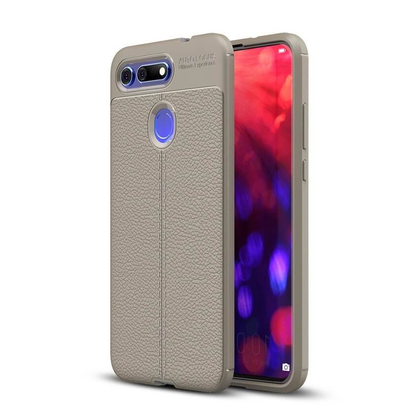 Coque Silicone Honor View 20 Cuir 3D Grise