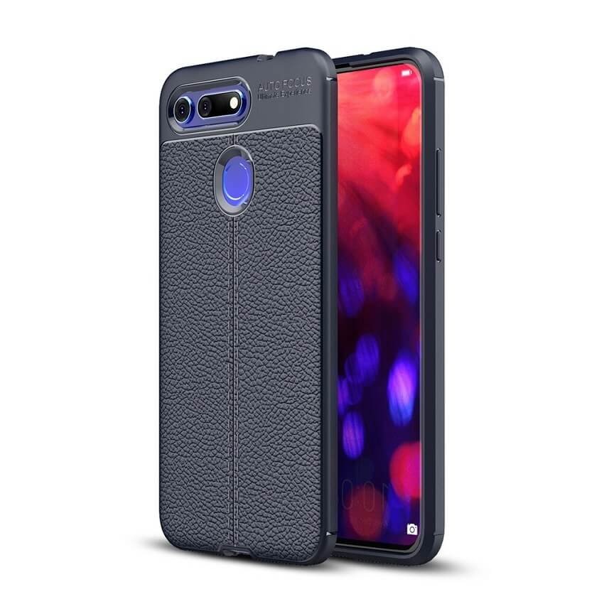 Coque Silicone Honor View 20 Cuir 3D Bleu