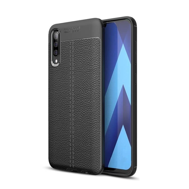 Coque Silicone Samsung Galaxy A70 Cuir 3D Noire