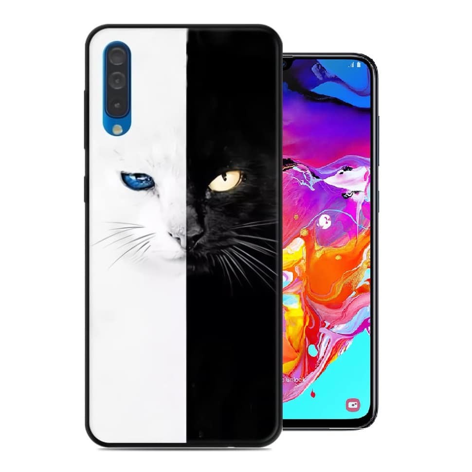 Coque Silicone Samsung Galaxy A70 Chat Blanc et Noir