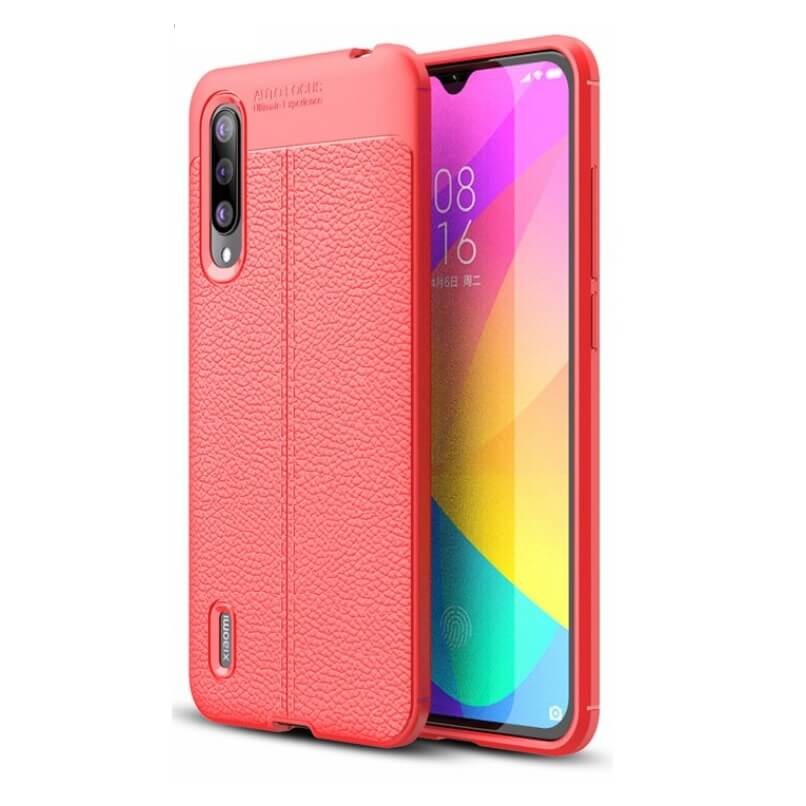 Coque Silicone Xiaomi MI 9 Lite Cuir 3D Rouge