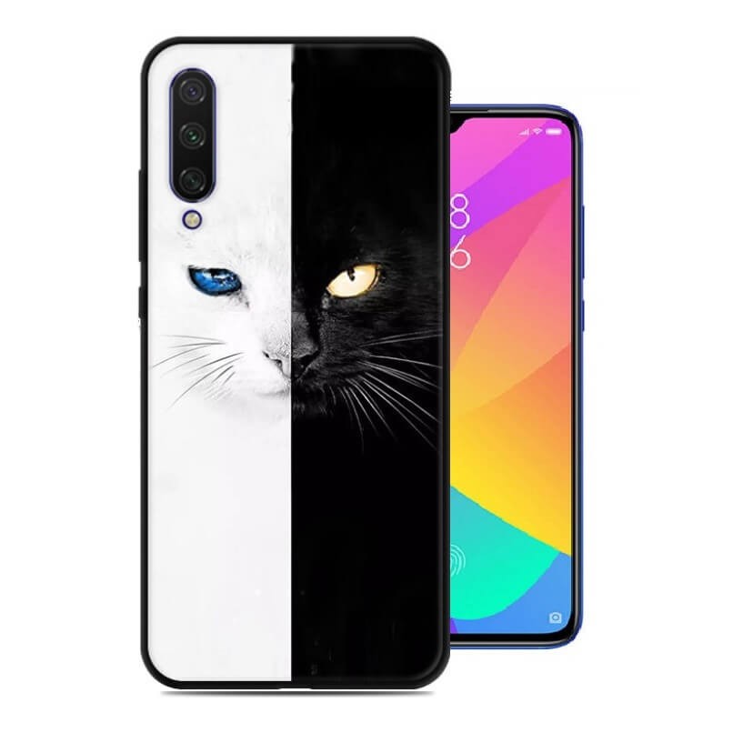 Coque Silicone Xiaomi MI 9 Lite Chat Blanc et Noir